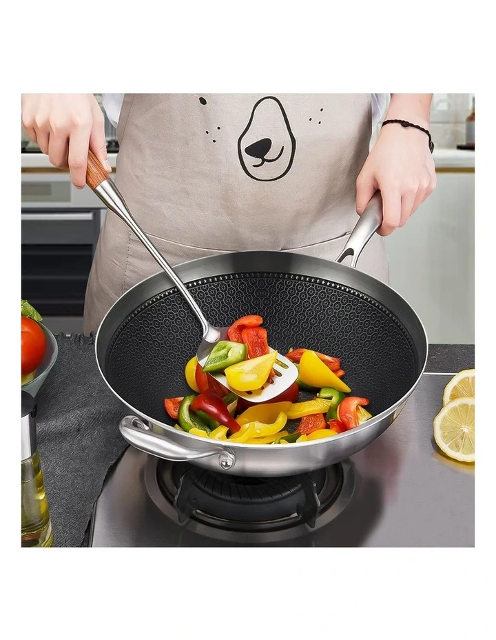 SOGA 18/10 Stainless Steel 34cm Fry Pan Textured Non-Stick Skillet with Lid & Helper Handle image 4
