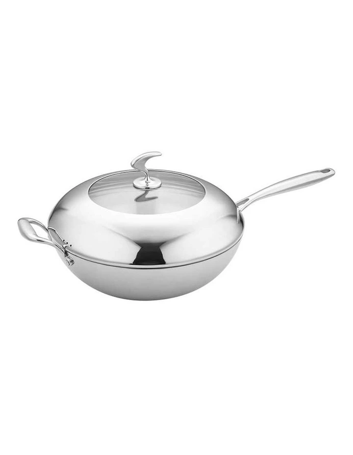SOGA 18/10 Stainless Steel 34cm Fry Pan Textured Non-Stick Skillet with Lid & Helper Handle image 5