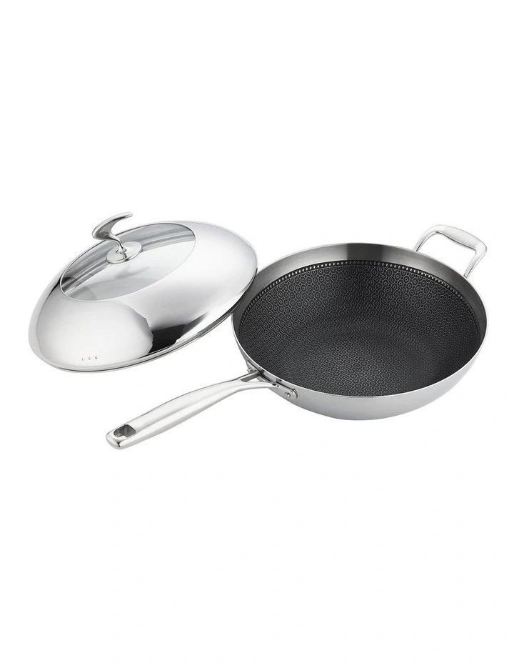 SOGA 18/10 Stainless Steel 34cm Fry Pan Textured Non-Stick Skillet with Lid & Helper Handle image 7