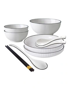 SOGA 5pc White Japanese Ceramic Dinnerware Plate Bowl Set Crockery
