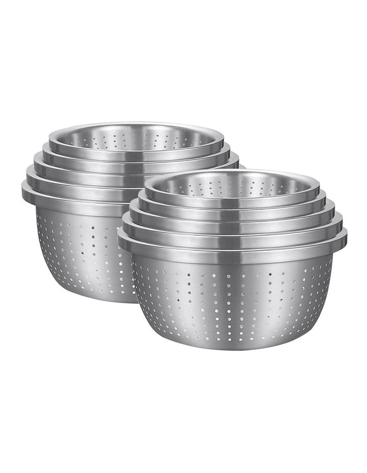 SOGA 2X 5pc Stainless Steel Nesting Colander Bowl Strainer Kitchen Set image 1