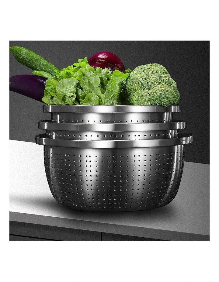 SOGA 3pc Stainless Steel Colander Bowl Strainer Nesting Basin Set image 4