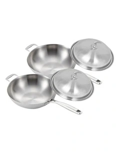 SOGA 2X 36cm 18/10 Stainless Steel Fry Pan Skillet with Lid
