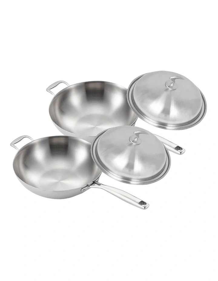 SOGA 2X 36cm 18/10 Stainless Steel Fry Pan Skillet with Lid image 1