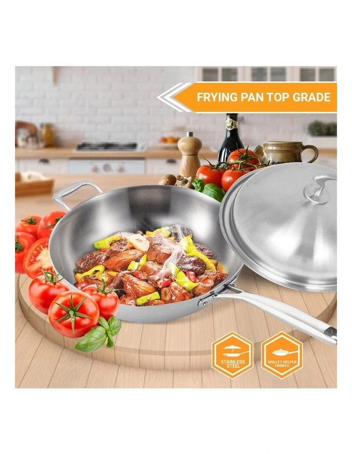 SOGA 2X 36cm 18/10 Stainless Steel Fry Pan Skillet with Lid image 2
