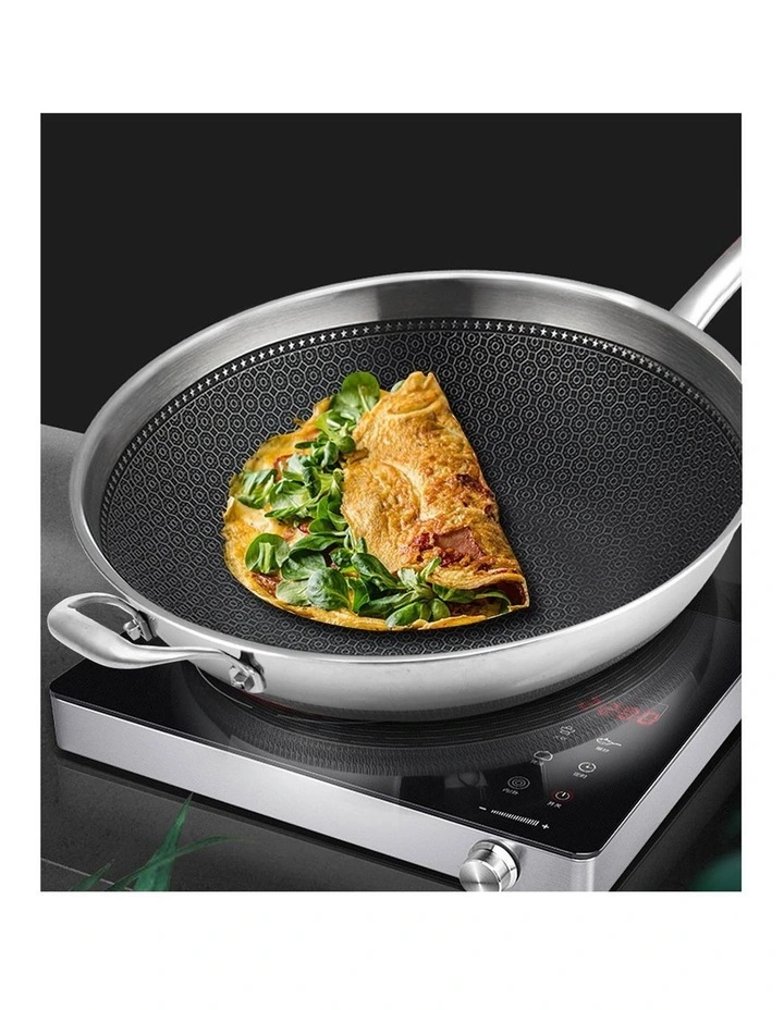 SOGA 2X 18/10 Stainless Steel 34cm Fry Pan Textured Non-Stick Skillet with Lid & Helper Handle image 7
