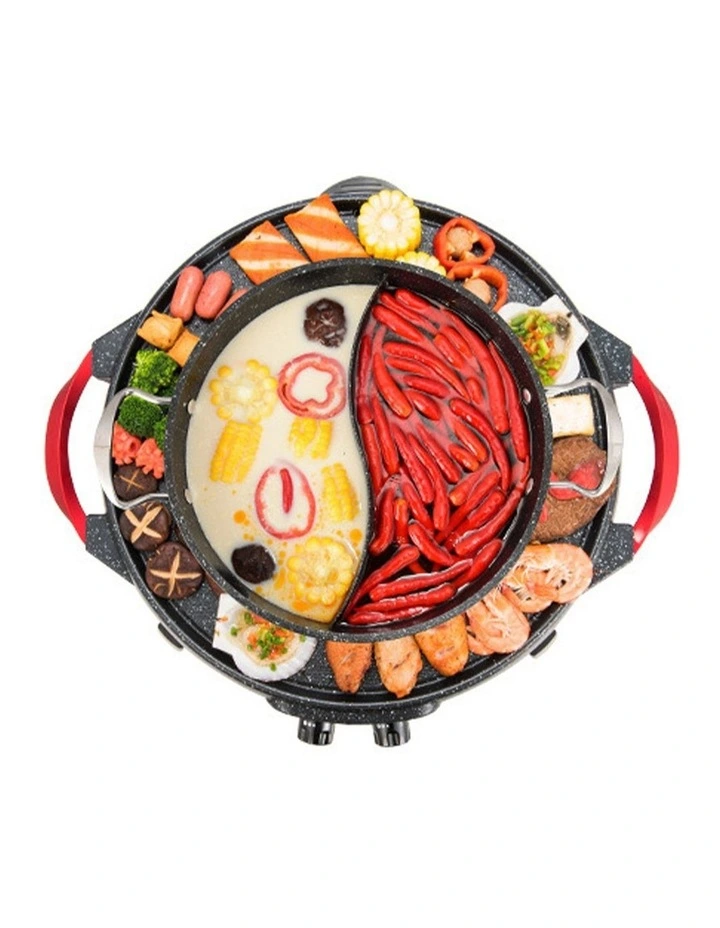 SOGA 2 Pack Round 2-in-1 Electric BBQ Grills with Removable Divided Hot Pots image 3
