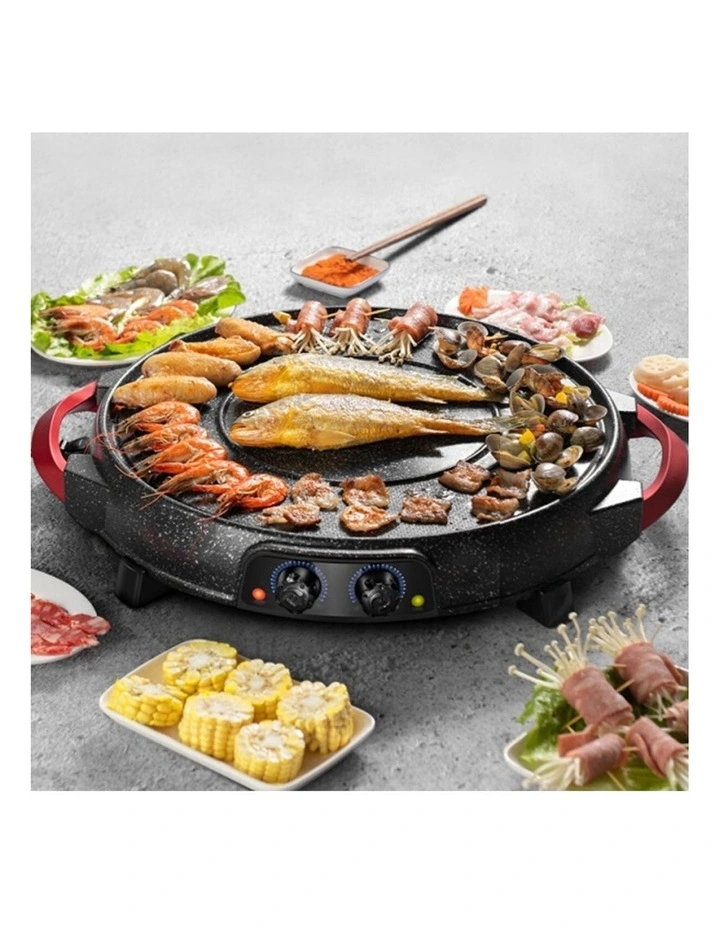 SOGA 2 Pack Round 2-in-1 Electric BBQ Grills with Removable Divided Hot Pots image 5