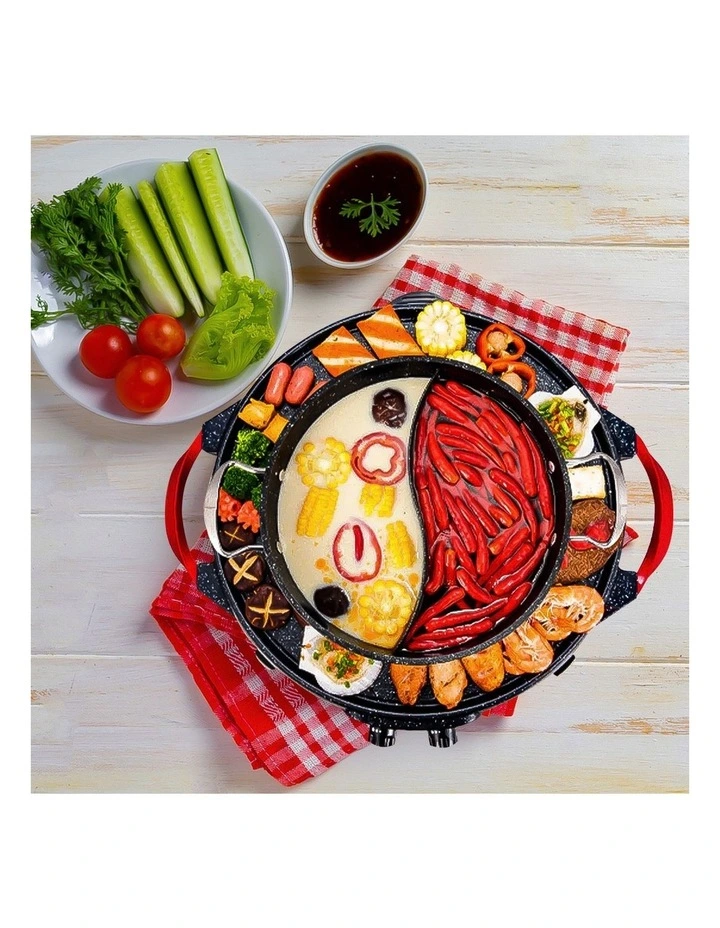 SOGA 2 Pack Round 2-in-1 Electric BBQ Grills with Removable Divided Hot Pots image 7