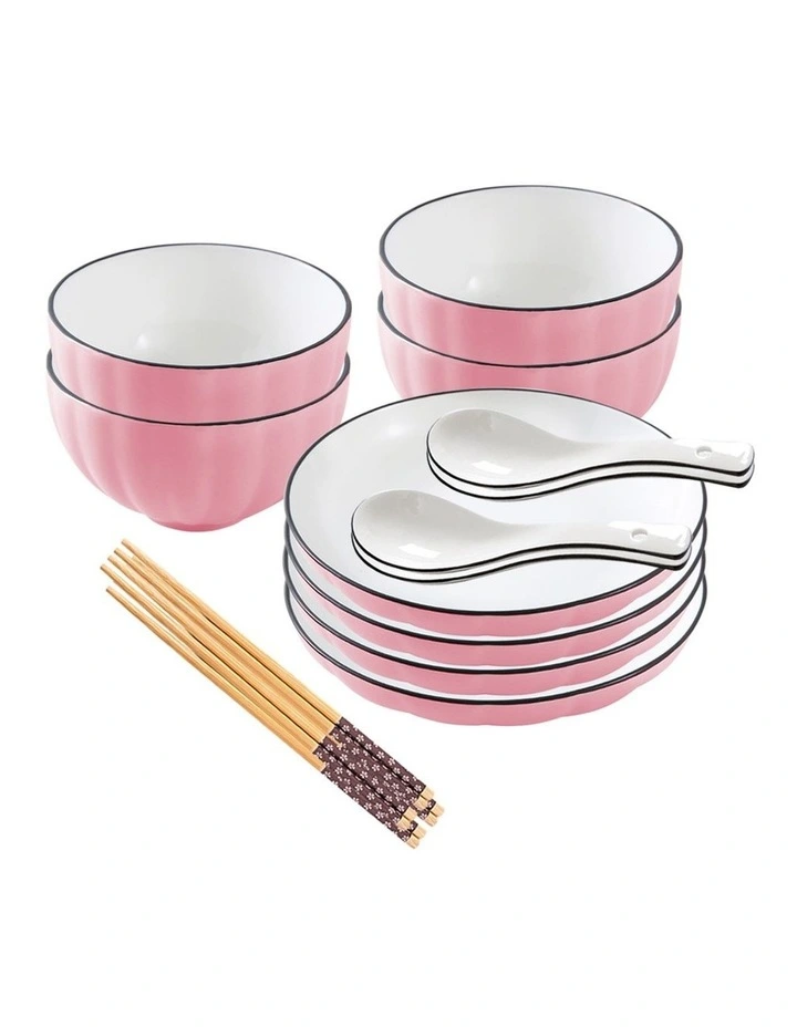 SOGA 8pc Pink Japanese Ceramic Dinnerware Plate Bowl Set Crockery image 1