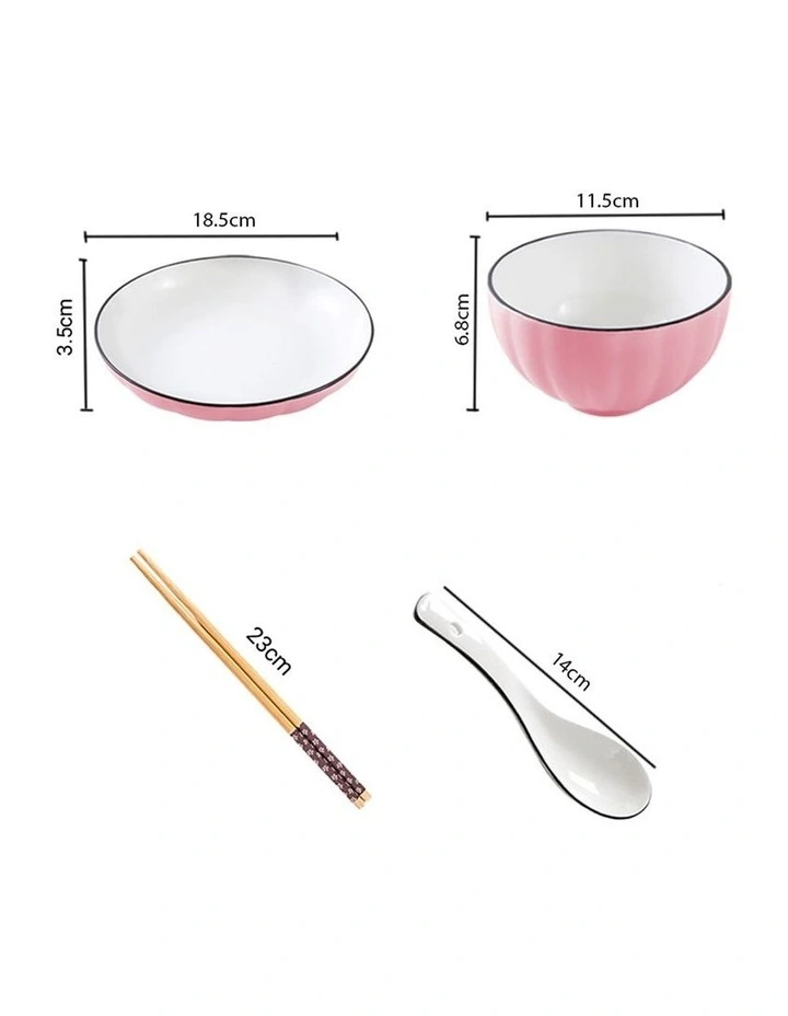 SOGA 8pc Pink Japanese Ceramic Dinnerware Plate Bowl Set Crockery image 2