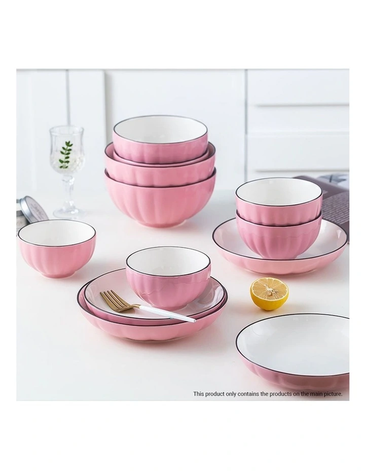 SOGA 8pc Pink Japanese Ceramic Dinnerware Plate Bowl Set Crockery image 5