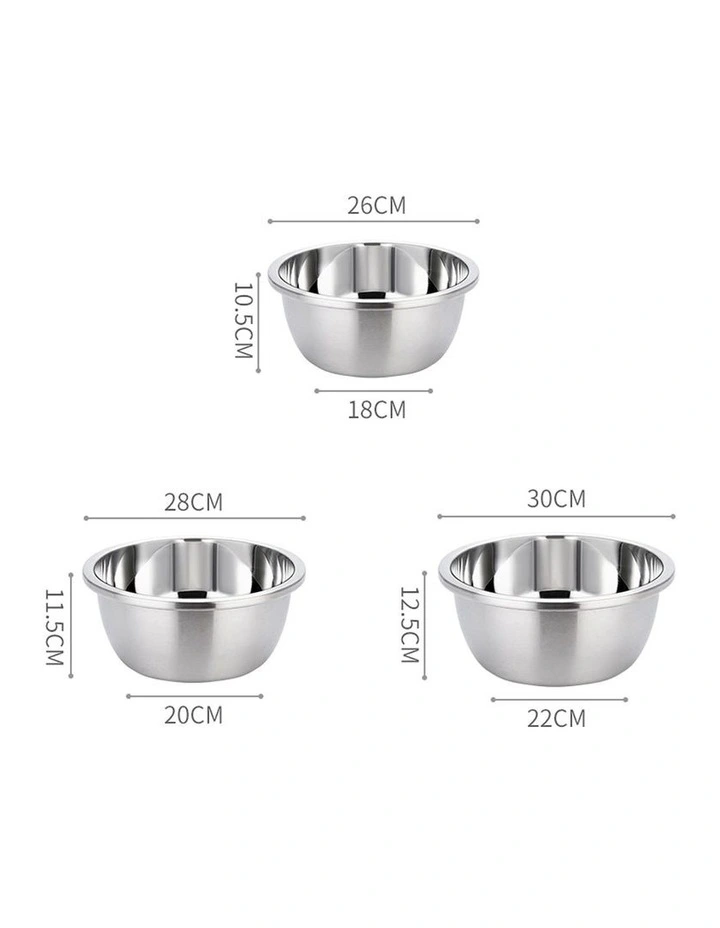 SOGA 2X 3pc Stainless Steel Mixing Bowl Set Stackable Kitchen Basins image 2