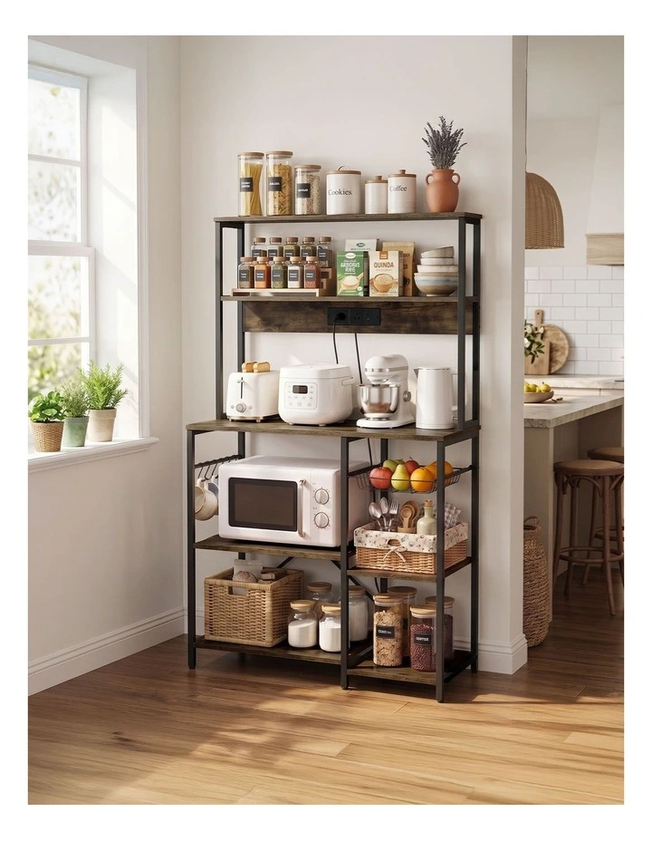 Artiss 5-Tier Kitchen Rack with Power Outlets 90CMX153CM Microwave Storage Shelf image 4