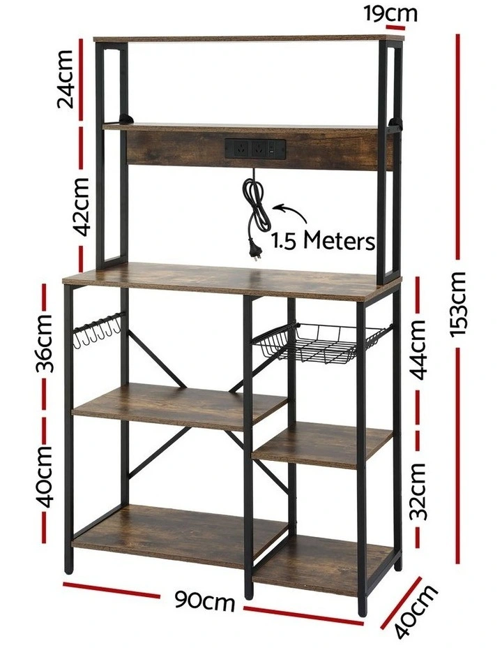 Artiss 5-Tier Kitchen Rack with Power Outlets 90CMX153CM Microwave Storage Shelf image 5