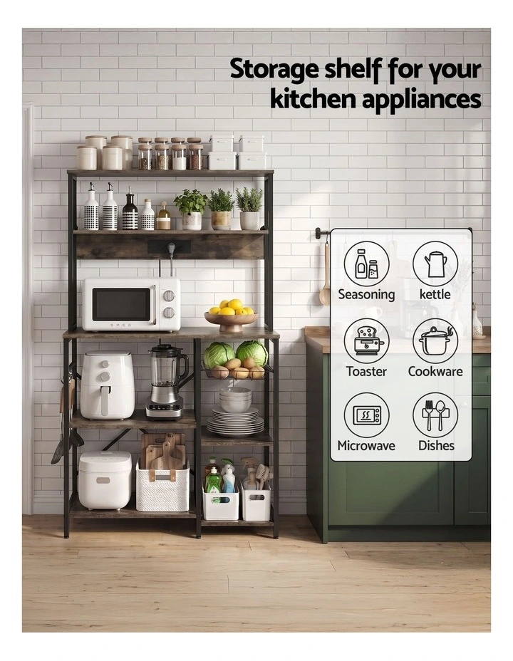 Artiss 5-Tier Kitchen Rack with Power Outlets 90CMX153CM Microwave Storage Shelf image 6