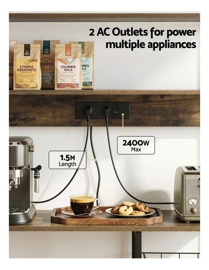 Artiss 5-Tier Kitchen Rack with Power Outlets 90CMX153CM Microwave Storage Shelf image 7