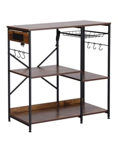 Artiss 3-Tier Kitchen Rack with 2 Power Outlets Microwave Storage Shelf 6 Hooks 90CM