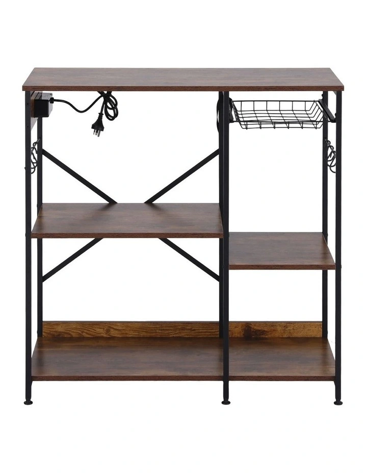 Artiss 3-Tier Kitchen Rack with 2 Power Outlets Microwave Storage Shelf 6 Hooks 90CM image 3