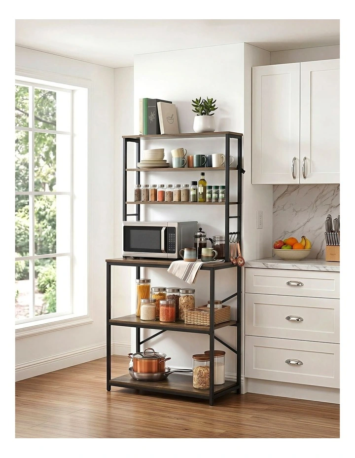 Artiss 6-Tier Kitchen Rack with 6 Hooks Microwave Storage Shelf 80cm x 167cm image 4