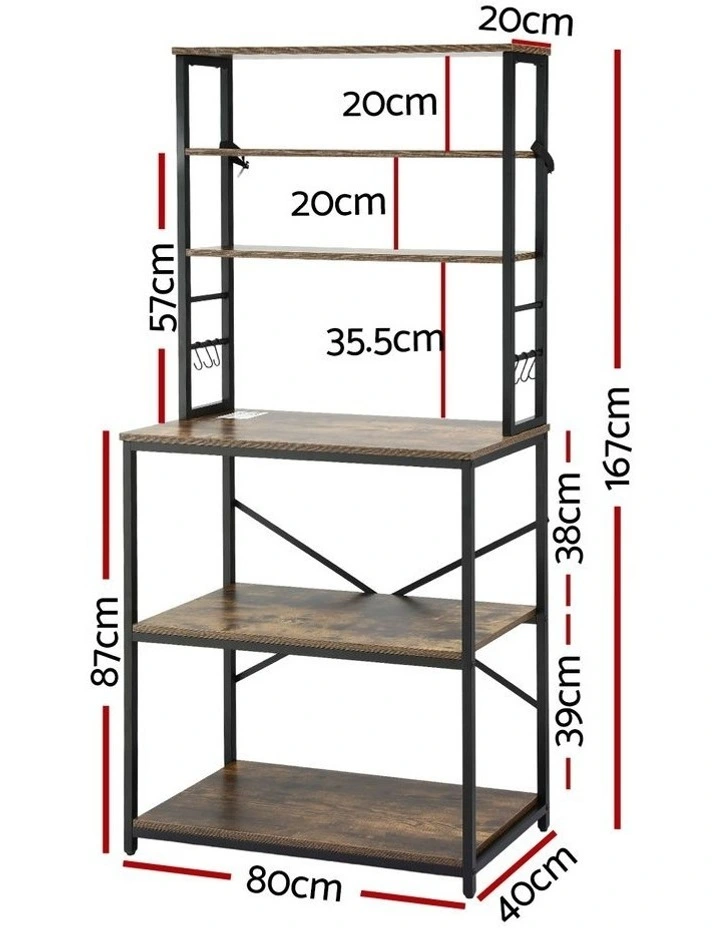 Artiss 6-Tier Kitchen Rack with 6 Hooks Microwave Storage Shelf 80cm x 167cm image 5