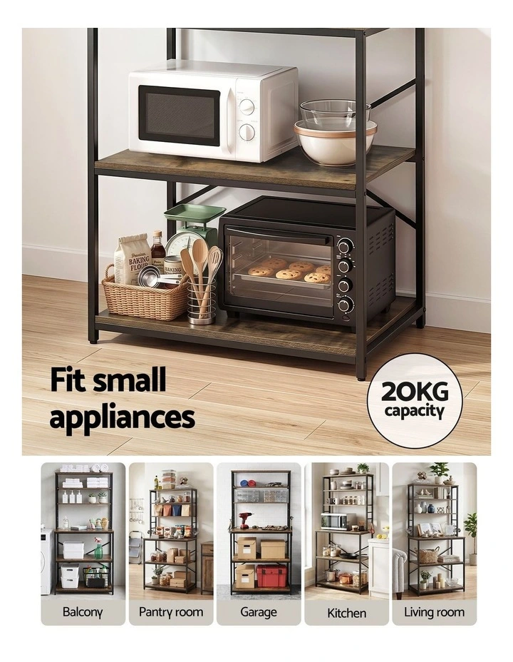 Artiss 6-Tier Kitchen Rack with 6 Hooks Microwave Storage Shelf 80cm x 167cm image 7