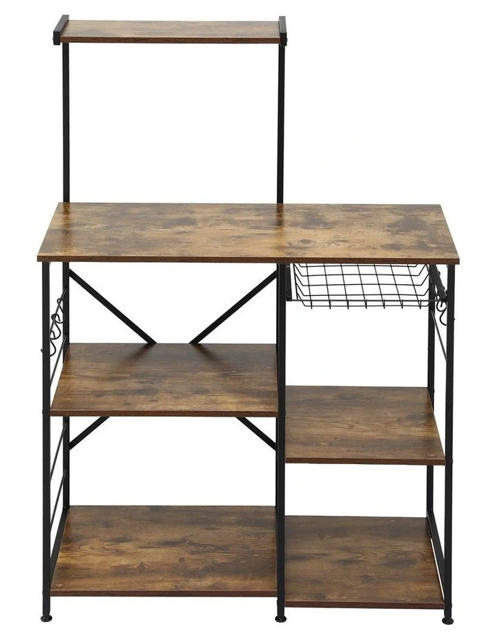 Artiss 4-Tier Kitchen Rack with Pull Out Basket 6 Hooks Microwave Storage Shelf image 3