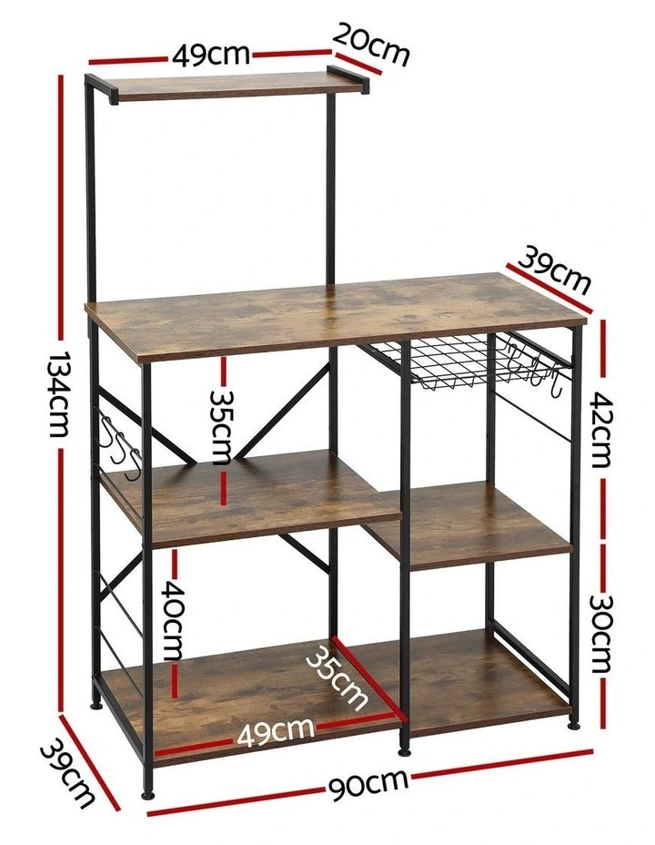 Artiss 4-Tier Kitchen Rack with Pull Out Basket 6 Hooks Microwave Storage Shelf image 5
