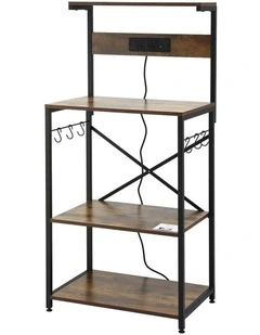 Artiss 4-Tier Kitchen Rack with 2 Power Outlets 6 Hooks Microwave Storage Shelf