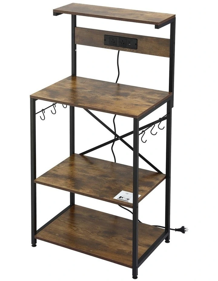 Artiss 4-Tier Kitchen Rack with 2 Power Outlets 6 Hooks Microwave Storage Shelf image 3