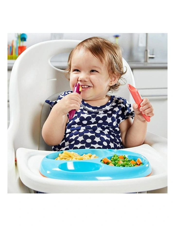 2pc JAB Silicone Food Utensils Feeding Feeder 1y Baby/Toddler Coral/PP image 2