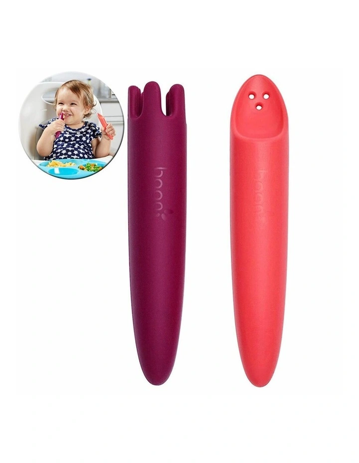 2pc JAB Silicone Food Utensils Feeding Feeder 1y Baby/Toddler Coral/PP image 3