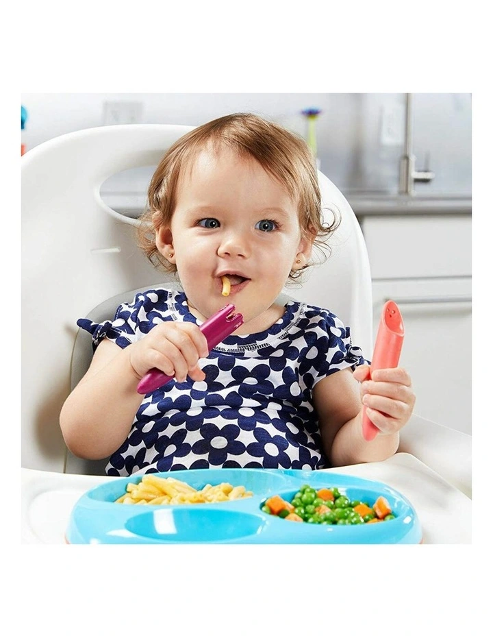 2pc JAB Silicone Food Utensils Feeding Feeder 1y Baby/Toddler Coral/PP image 6
