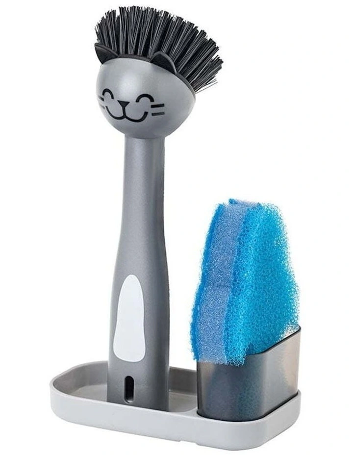 3pc Vigar Pets Club Cat Sink Caddy Dish Brush/Scourer w/ Tray Holder Cleaner Set image 2