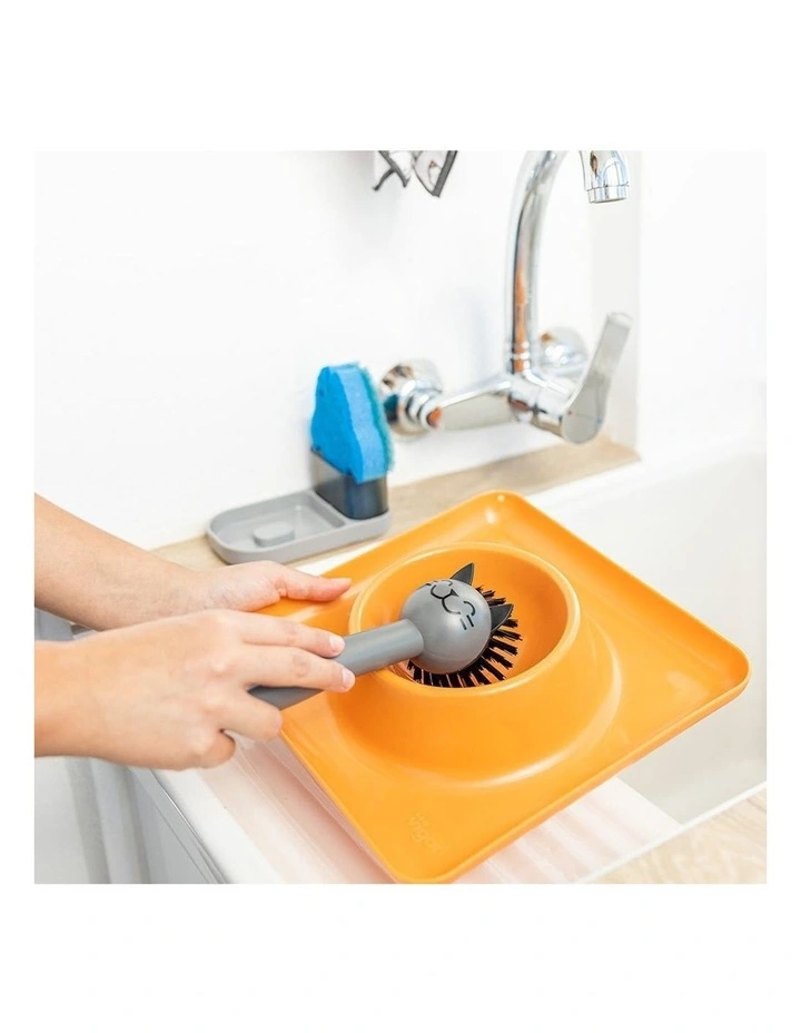 3pc Vigar Pets Club Cat Sink Caddy Dish Brush/Scourer w/ Tray Holder Cleaner Set image 3