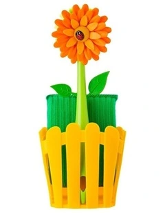 3pc Vigar Flower Power Sink Caddy Organiser/Dish Brush/Sponge Cleaning Set ORNG