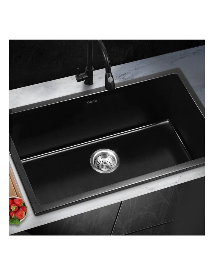 Welba Kitchen Sink 70x45cm Granite Stone Sink Laundry Basin Single Bowl Black image 4