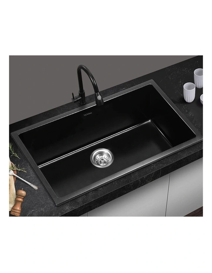 Welba Kitchen Sink 70x45cm Granite Stone Sink Laundry Basin Single Bowl Black image 5