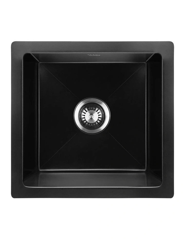Welba Kitchen Sink 38x38cm Granite Stone Sink Laundry Basin Single Bowl Black image 1