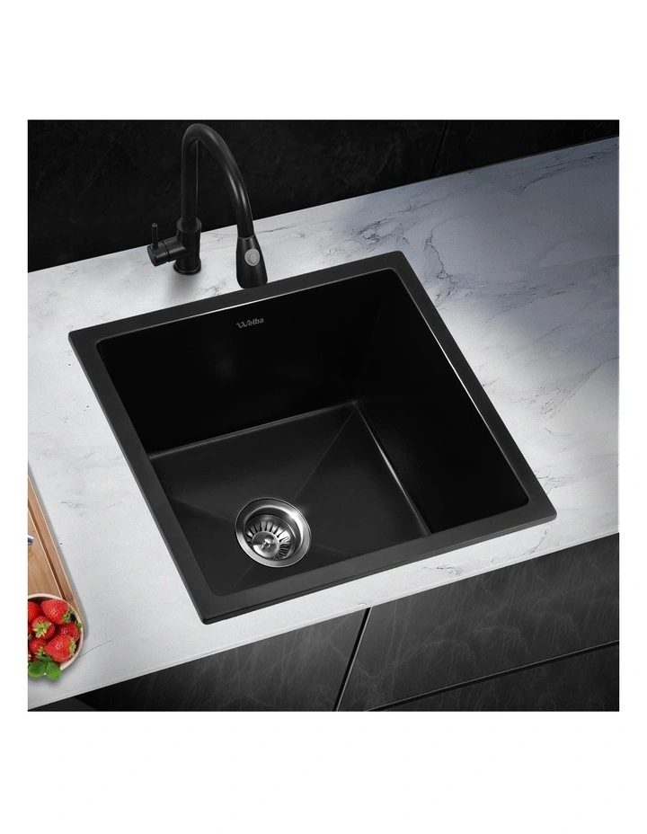 Welba Kitchen Sink 38x38cm Granite Stone Sink Laundry Basin Single Bowl Black image 4