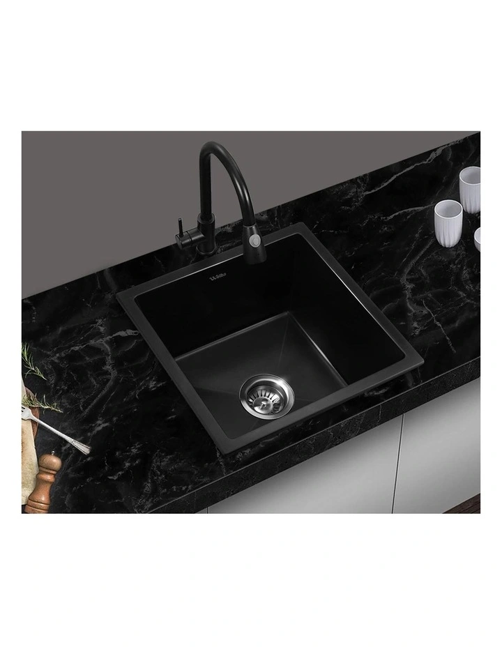 Welba Kitchen Sink 38x38cm Granite Stone Sink Laundry Basin Single Bowl Black image 5