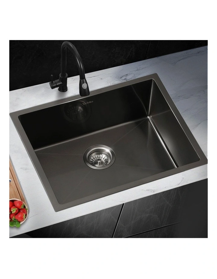 Welba Kitchen Sink 58X44CM Stainless Steel Single Bowl Basin With Waste Black image 4