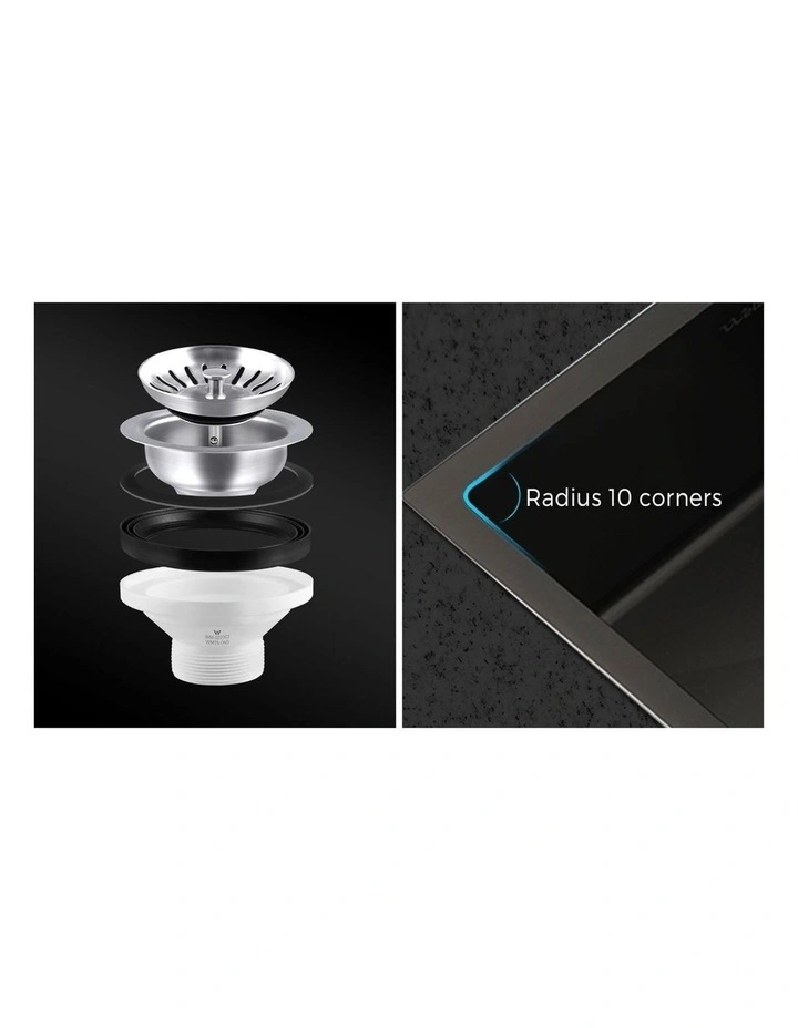 Welba Kitchen Sink 58X44CM Stainless Steel Single Bowl Basin With Waste Black image 7