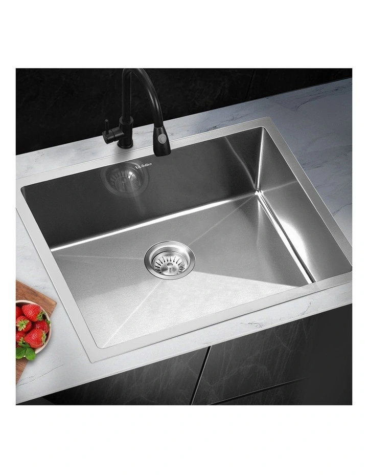Welba Kitchen Sink 60X45CM Stainless Steel Single Bowl Basin With Waste Silver image 4