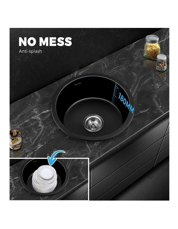 Welba Kitchen Sink Basin Granite Stone Sinks Single Bowl 430x430mm image 7