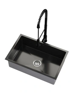 Welba Kitchen Sink 70X45CM With Pull Out Mixer Tap Stainless Steel Basin Black