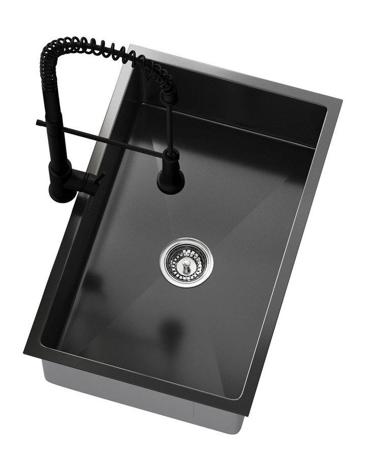 Welba Kitchen Sink 70X45CM With Pull Out Mixer Tap Stainless Steel Basin Black image 6