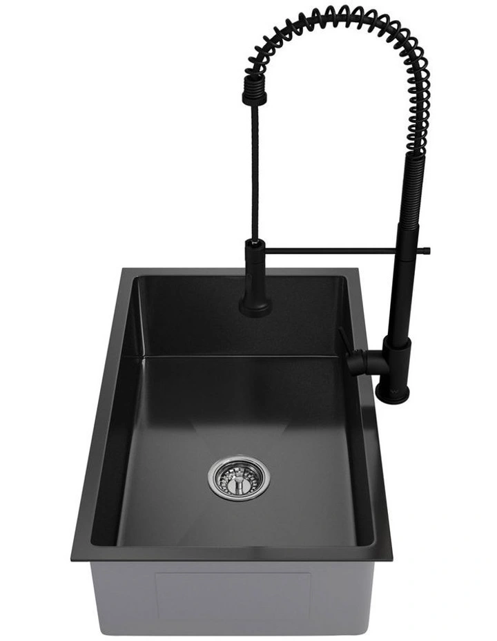 Welba Kitchen Sink 70X45CM With Pull Out Mixer Tap Stainless Steel Basin Black image 7