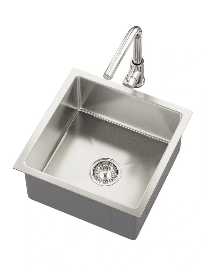 Welba Kitchen Sink 44X44CM With Pull Out Mixer Tap Stainless Steel Single Bowl image 1