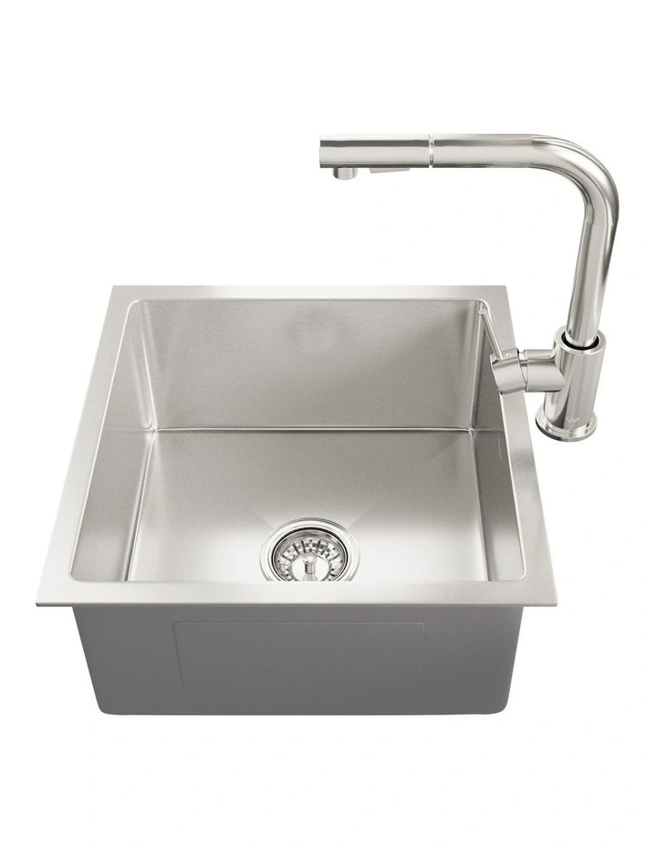 Welba Kitchen Sink 44X44CM With Pull Out Mixer Tap Stainless Steel Single Bowl image 7